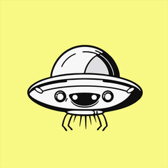 flat ufo icon illustration design, alien transport logo vector