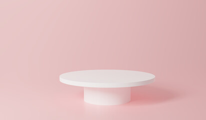 white realistic 3d cylinder pedestal podium with pastel pink background semi circle backdrop. Abstract 3d rendering geometric platform. Product display presentation. Minimal scene. show product