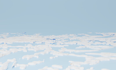 3D rendering Landscape. COLD LIGHT BACKGROUND, FROSTY WINTER. snow floor on blue background. Minimal winter season