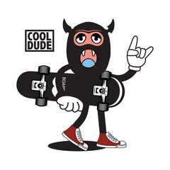 Vector illustration cartoon character skateboarding. Vector design for apparel prints, posters and other uses.