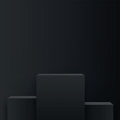 3d black color podium and minimal black color wall scene. 3d podium minimal abstract background. Vector