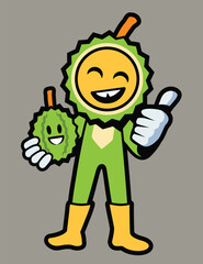 Durian character smiling with pride in the quality of agricultural products.