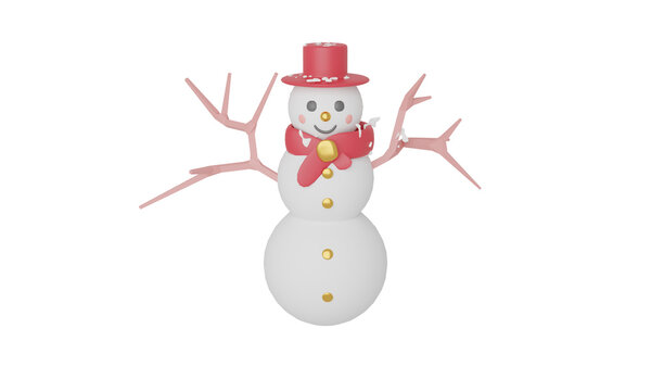 PNG Christmas pastel Scene With Snowman Cute characters. 3d Rendering illustration. snow winter season in holiday festival