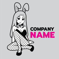 Sexy bunny sit on the ground. Character logo in anime style.You can use your or your organization's name instead of word "name company" in logo.