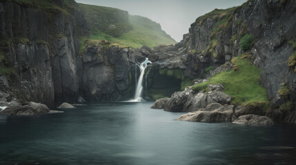 Fototapeta na wymiar Waterfall. Incredible and breathtaking Ireland. Generative AI