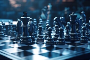 close up of chess pieces on a board. Generative AI