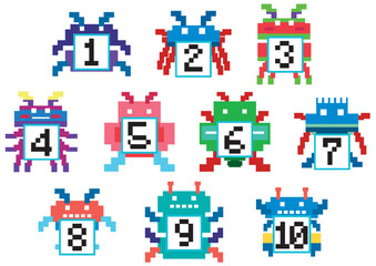 Fototapeta na wymiar Set of pixel game monster characters