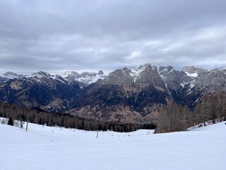 Fototapeta na wymiar Cortina Marmolada Ski Slopes Dolomiti Italian Alps