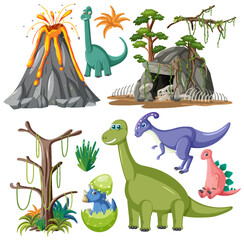 Naklejka premium Dinosaurs and Natural Elements Vector Collection