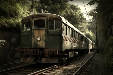 Naklejka premium Sleek Steel Train on Railway Transport Background