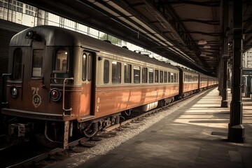 Fototapeta na wymiar Sleek Steel Train on Railway Transport Background