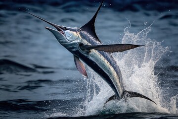 marlin leaping from the water to its next meal, created with generative ai