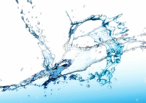 抽象的な青い波と水しぶきのイラスト