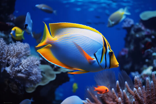 Discovering the Vibrant Ecosystem of the Underwater Sea World: A Journey Through the Colorful Tropical Fish and Life in the Coral Reef, Generative AI.
