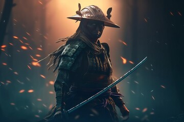 Unleashing the Power of the Katana: A Samurai's Epic Battle Against a Massive Army in Stunning 3D Illustration, Generative AI.