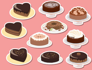 ステッカー風お皿に乗せたチョコレートケーキのセット