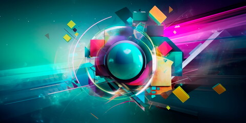 Technology-themed wallpaper with vibrant colors and geometric shapes Generative AI