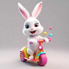 Fototapeta premium anime girl with rabbit, basket and eggs colored eggs