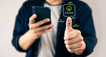 Businessman showing his satisfaction with a positive feedback rating, giving a thumbs-up sign