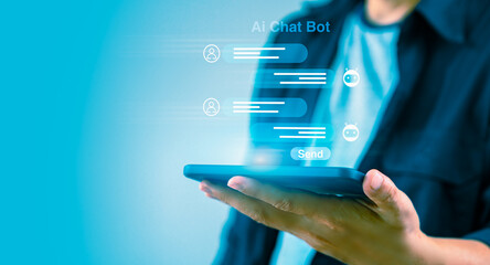Man interacting with a chatbot powered by artificial intelligence through a command prompt