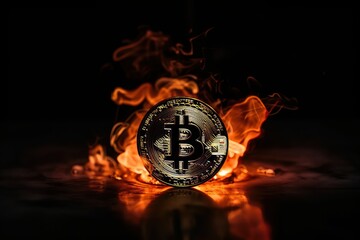 Burning bitcoin background, Crypto currency investment concept. Generative Ai
