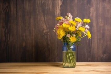flower vase on wooden table, ai generated