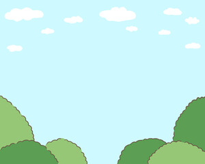 Obraz premium 青空と緑の木々の背景フレーム