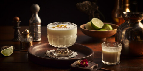 Fototapeta premium Pisco Sour Cocktail front view Generative AI