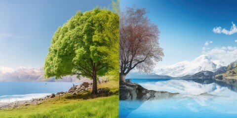 landscape with trees , season comparison, ai generated