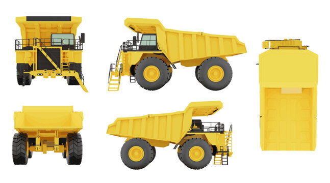Set of haul trucks mining loader the machine of the mining isolated on background.Vector illustration