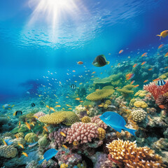 Fototapeta na wymiar Colorful Aquatic Haven: A Breathtaking Underwater Scene Teeming with Tropical Fish and Vibrant Coral Reefs. Generative AI