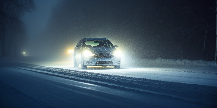 Car light in blizzard Generative AI