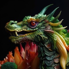 dragon fait de salade, coloré, macro, gros plan