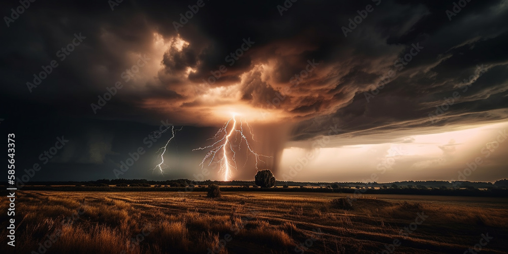 Wall mural clouds and lightning in a stormy weather generative ai