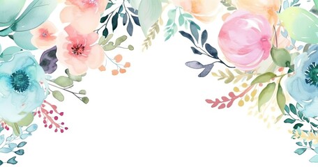 Un fond de cadre floral aquarelle coloré. Idéal pour la publicité de produits avec espace de copie. © Merilno