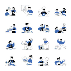 Flat Illustrations Pack of Chefs

