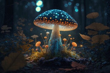 Fototapeta premium Magic mushroom, generative ai