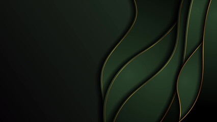 Dark green corporate wavy background with golden lines