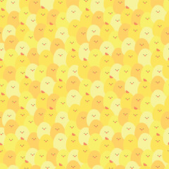 Cute seamless pattern about farm live with crowd of chiсkens. Bright cartoon vector summer background. wallpaper, fills, kid design. little fat yellow Easter chicken