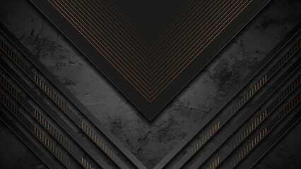 Abstract technology background with black golden arrows