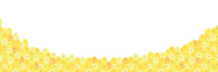 Cute seamless pattern about farm live with crowd of chikens. Bright cartoon vector summer horizontal background. wallpaper, fills, kid design. little fat yellow Easter chicken