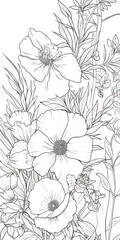 Page de livre de coloriage d'art en ligne, floral, fond blanc