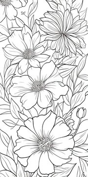 Page de livre de coloriage d'art en ligne, floral, fond blanc
