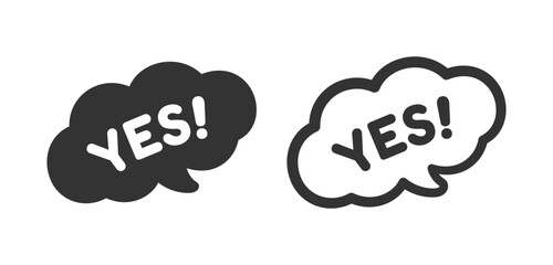 Yes speech bubble icon. Cute black text lettering vector illustration.