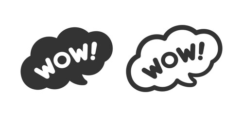 WOW speech bubble icon. Cute black text lettering vector illustration.