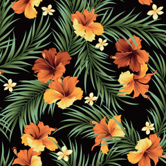 Beautiful tropical flowers and plants seamless pattern,
