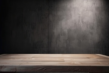 Rustikaler Holztisch mit dunklem Ziegelhintergrund, Generative AI