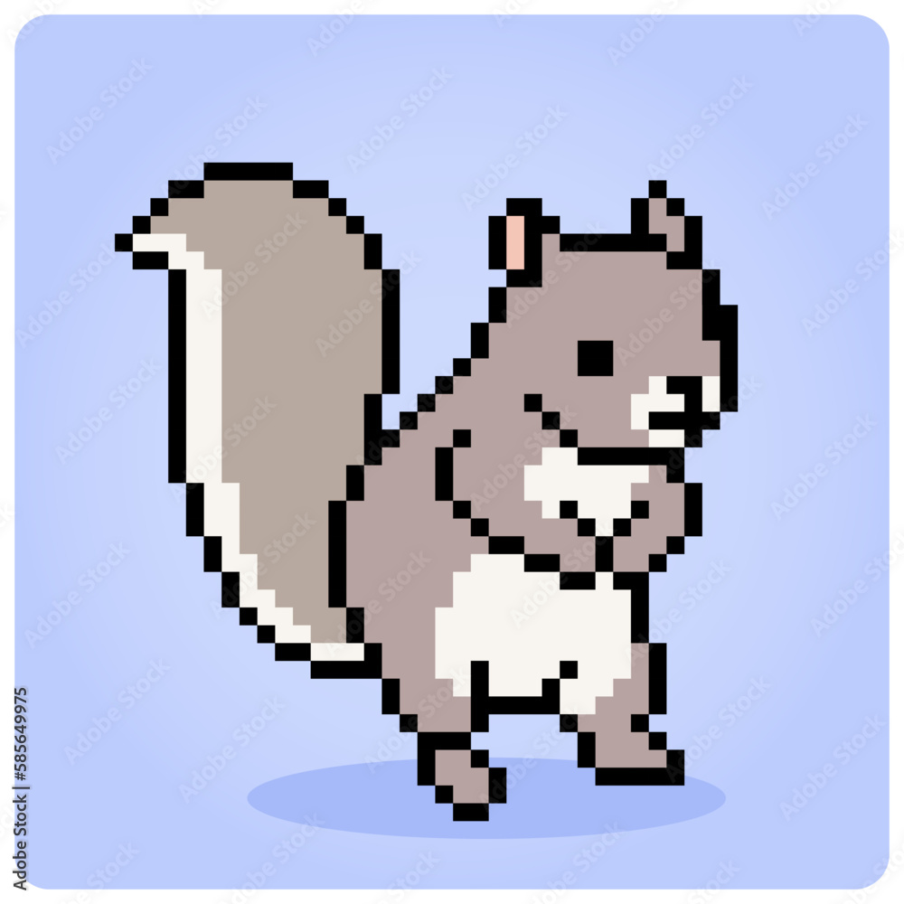 Wall mural 8 bit pixel of squirrel. Pixel animals for game assets and cross stitch patterns in vector illustrations.