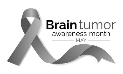 Brain Cancer Awareness Calligraphy Poster and banner Design. Realistic Ribbon .Cancer Awareness Month is  May. Vector illistration .