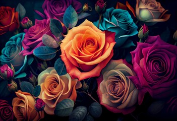 Fototapeta na wymiar Flowers. Colorful roses background. Generative AI